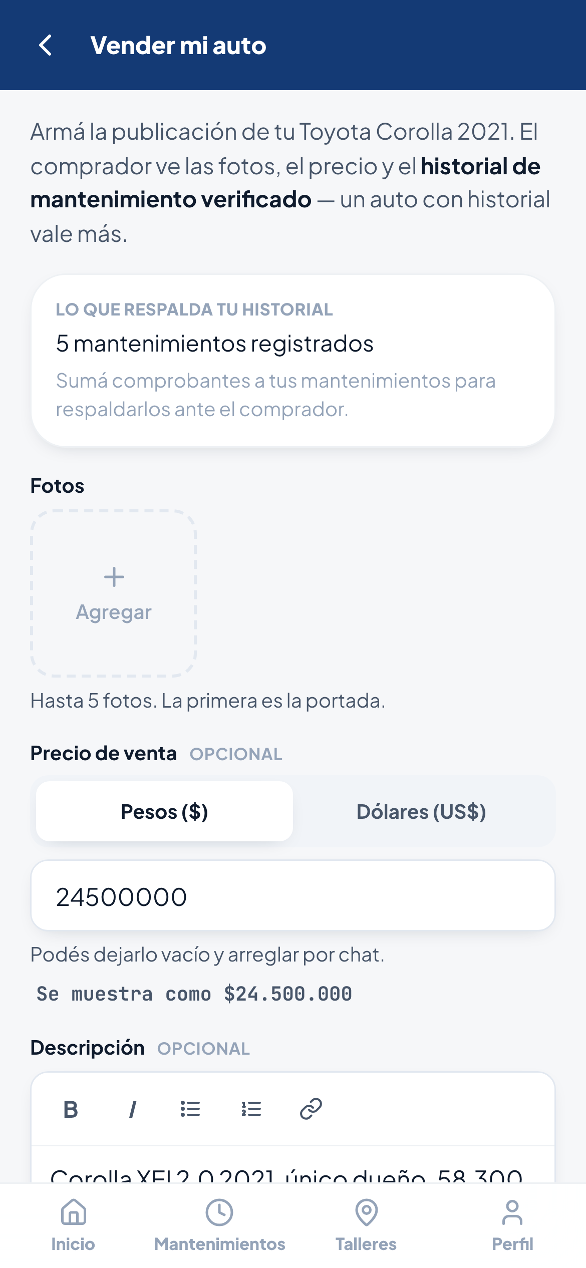 Captura: Vender el auto