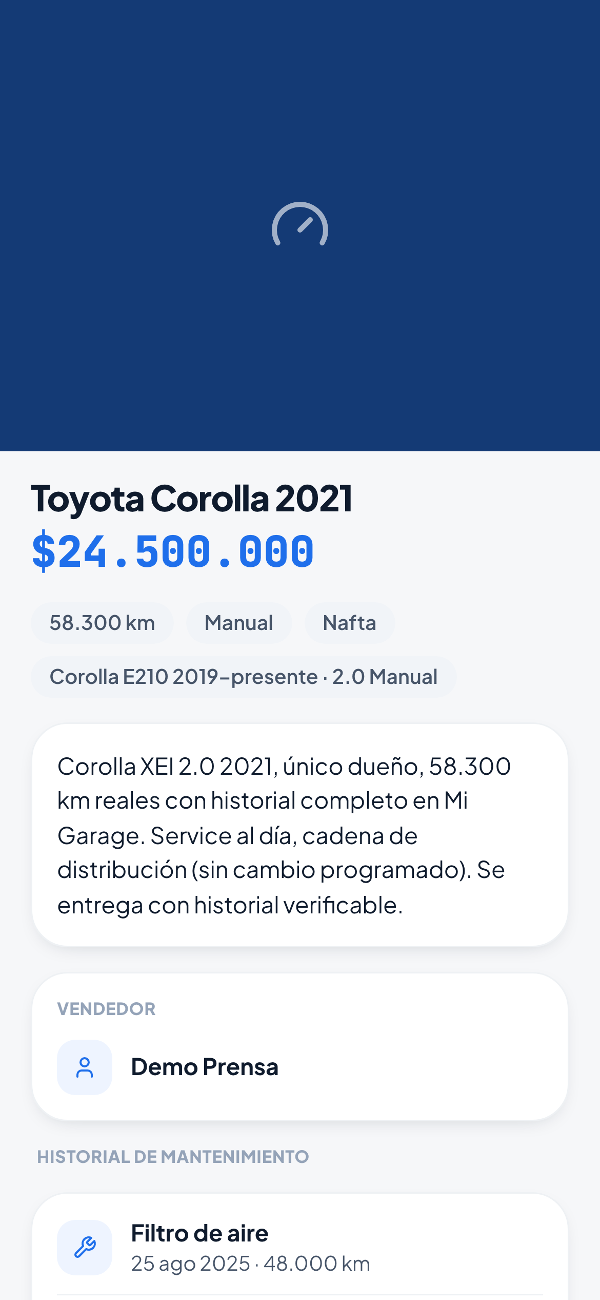 Captura: Publicación con historial